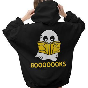 Halloween Booooks Ghost Reading Boo Read Books Library V4 Aesthetic Words Graphic Back Print Hoodie Gift For Teen Girls - Thegiftio UK