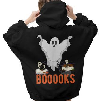 Halloween Teacher Librarian Books Reading Ghost Pun Booooks Aesthetic Words Graphic Back Print Hoodie Gift For Teen Girls - Thegiftio UK