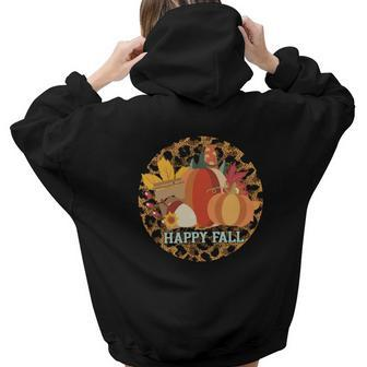 Happy Fall Circle Pumpkins Aesthetic Words Graphic Back Print Hoodie Gift For Teen Girls - Seseable