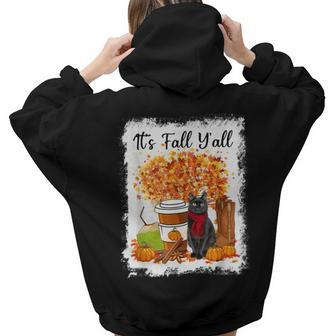 Happy Fall Yall Funny Cats Autumn Lover Pumpkins Halloween  Aesthetic Words Graphic Back Print Hoodie Gift For Teen Girls