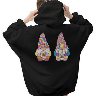 Hippie Funny Colorful Gnomes Idea Design Aesthetic Words Graphic Back Print Hoodie Gift For Teen Girls - Seseable