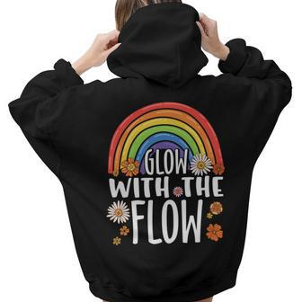 Hippie Glow With The Flow Rainbow Custom Aesthetic Words Graphic Back Print Hoodie Gift For Teen Girls - Seseable