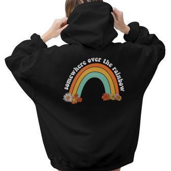 Hippie Somewhere Over The Rainbow Custom Aesthetic Words Graphic Back Print Hoodie Gift For Teen Girls - Seseable