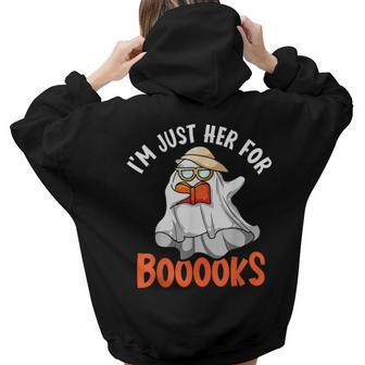 Im Just Here For Booooks Ghost Book Reading Halloween Aesthetic Words Graphic Back Print Hoodie Gift For Teen Girls - Thegiftio UK