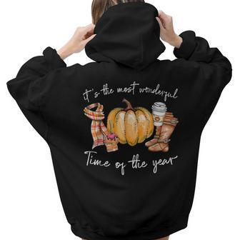 Its The Most Wonderful Time Of The Year Pumpkin Autumn Fall Aesthetic Words Graphic Back Print Hoodie Gift For Teen Girls - Thegiftio