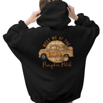 Leopard Plaid Fall Meet Me At The Pumpkin Patch Aesthetic Words Graphic Back Print Hoodie Gift For Teen Girls - Seseable