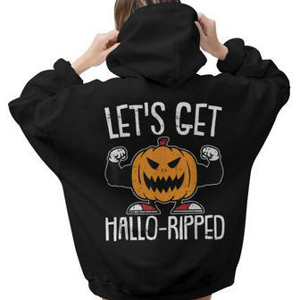 Lets Get Hallo-Ripped Lazy Halloween Costume Gym Workout Hoodie Words Graphic Back Print Hoodie Gift For Teen Girls Women - Seseable
