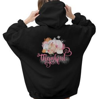 Pink Pumpkin Thankful Fall Aesthetic Words Graphic Back Print Hoodie Gift For Teen Girls - Seseable