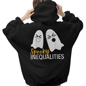 Spooky Ghost Inequalities Funny Halloween Math Teacher Aesthetic Words Graphic Back Print Hoodie Gift For Teen Girls - Thegiftio UK