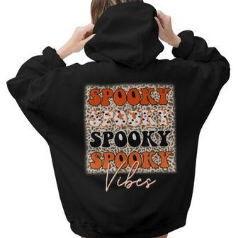 Spooky Vibes Halloween Spooky Leopard Pattern Autumn Aesthetic Words Graphic Back Print Hoodie Gift For Teen Girls - Thegiftio UK