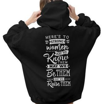 Strong Woman Heres To Strong Women White Aesthetic Words Graphic Back Print Hoodie Gift For Teen Girls - Seseable