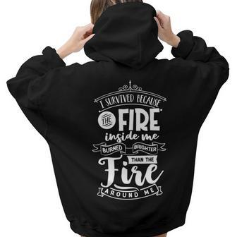 Strong Woman I Survived Cecause The Fire - White Custom Aesthetic Words Graphic Back Print Hoodie Gift For Teen Girls - Seseable