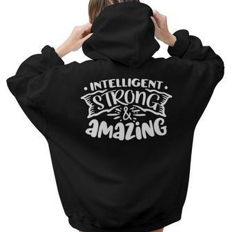 Strong Woman Intelligent Strong And Amazing White Design Aesthetic Words Graphic Back Print Hoodie Gift For Teen Girls - Seseable