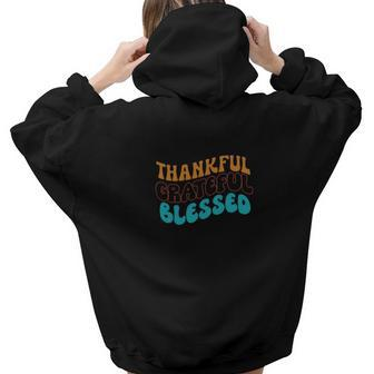 Thankful Grateful Blessed Retro Vintage Fall Aesthetic Words Graphic Back Print Hoodie Gift For Teen Girls - Seseable