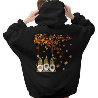 Womens Halloween Three Gnomes Hat Leopard Pumpkin Fall Leaves Hoodie Words Graphic Back Print Hoodie Gift For Teen Girls Women - Thegiftio UK