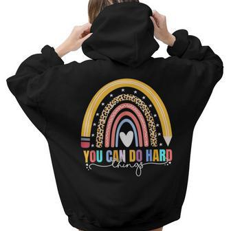 You Can Do Hard Things Vintage Rainbow Funny Motivational Aesthetic Words Graphic Back Print Hoodie Gift For Teen Girls - Thegiftio