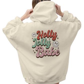 Retro Christmas Holly Jolly Babe Smiley Face Vintage Christmas Aesthetic Words Graphic Back Print Hoodie Gift For Teen Girls