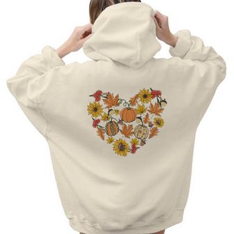 Fall Autumn Heart Pumpkin Gourds Leaves Acorns Aesthetic Words Graphic Back Print Hoodie Gift For Teen Girls