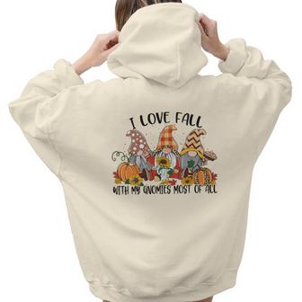I Love Fall With My Gnomes Most Of All Fall Gnomes Thanksgiving Aesthetic Words Graphic Back Print Hoodie Gift For Teen Girls