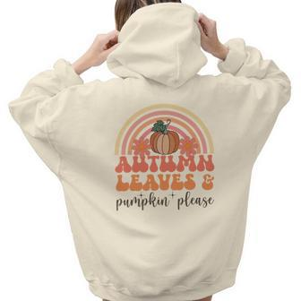 Autumn Leaves And Pumpkin Please Fall Aesthetic Words Graphic Back Print Hoodie Gift For Teen Girls - Seseable