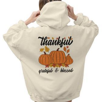 Autumn Thankful Grateful Blessed New Fall Gift Aesthetic Words Graphic Back Print Hoodie Gift For Teen Girls - Seseable