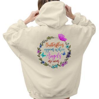 Butterfly Butterflies Appear When Angels Are Near Aesthetic Words Graphic Back Print Hoodie Gift For Teen Girls - Seseable