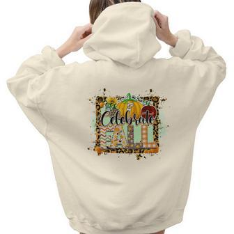 Celebrate Fall Pumpkin Funny Gift Aesthetic Words Graphic Back Print Hoodie Gift For Teen Girls - Seseable