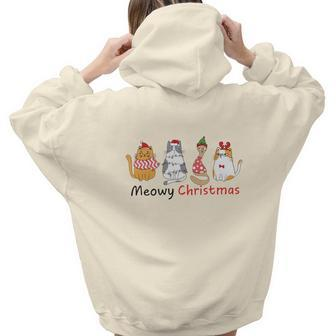 Christmas Funny Cat Meowy Christmas Gift For Cat Lovers Aesthetic Words Graphic Back Print Hoodie Gift For Teen Girls - Seseable