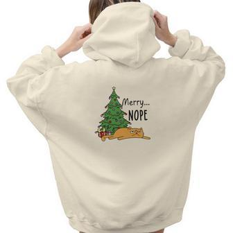 Christmas Funny Cat Merry Nope Cat Lovers Gift Aesthetic Words Graphic Back Print Hoodie Gift For Teen Girls - Seseable