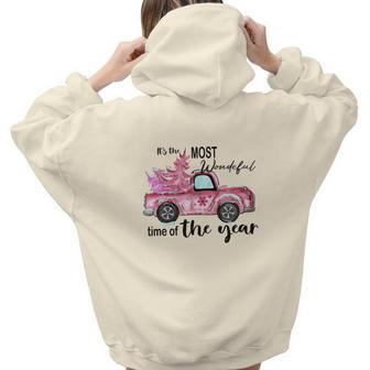 Christmas It Is The Most Wonderful Time Of The Year Holiday Vintage Christmas Truck Aesthetic Words Graphic Back Print Hoodie Gift For Teen Girls - Seseable