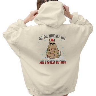 Christmas On The Naughty List And I Regret Nothing Xmas Cat Lovers Gifts Aesthetic Words Graphic Back Print Hoodie Gift For Teen Girls - Seseable