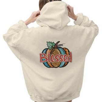 Colorful Pumpkin Blessed Thankful Fall Gift Aesthetic Words Graphic Back Print Hoodie Gift For Teen Girls - Seseable