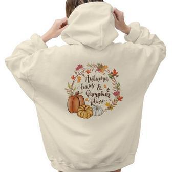Cozy Autumn Fall Autumn Leaves _ Pumpkins Please Aesthetic Words Graphic Back Print Hoodie Gift For Teen Girls - Seseable
