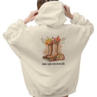 Cozy Autumn Fall Just A Girl Who Love Fall Aesthetic Words Graphic Back Print Hoodie Gift For Teen Girls - Seseable