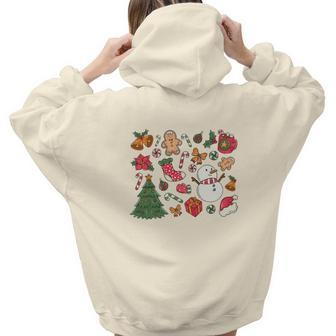 Cute Christmas Pattern Christmas Lovers Aesthetic Words Graphic Back Print Hoodie Gift For Teen Girls - Seseable