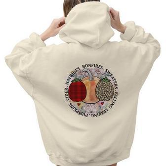 Fall Bonfires Sweaters Falling Leaving Pumpkins Cider Hayrides Aesthetic Words Graphic Back Print Hoodie Gift For Teen Girls - Seseable