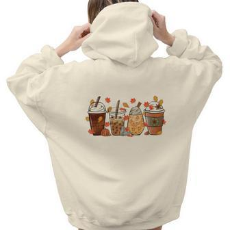 Fall Coffee Autumn Drinking Latte Cream Cozy Aesthetic Words Graphic Back Print Hoodie Gift For Teen Girls - Seseable