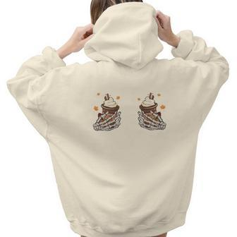 Fall Coffee Skeleton Hands Ice Coffee Aesthetic Words Graphic Back Print Hoodie Gift For Teen Girls - Seseable