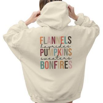 Fall Flannels Hayrides Pumpkins Sweaters Bonfires Aesthetic Words Graphic Back Print Hoodie Gift For Teen Girls - Seseable