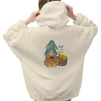 Fall In Love Gnomes Pumpkins Basket Aesthetic Words Graphic Back Print Hoodie Gift For Teen Girls - Seseable