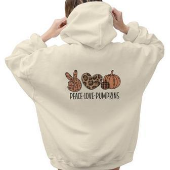 Fall Peace Love Pumpkins Aesthetic Words Graphic Back Print Hoodie Gift For Teen Girls - Seseable