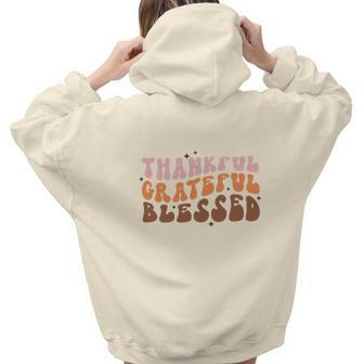 Fall Retro Thankful Grateful Blessed Thanksgiving Quotes Autumn Gift Aesthetic Words Graphic Back Print Hoodie Gift For Teen Girls - Seseable
