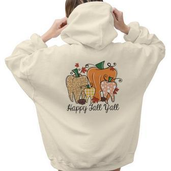 Fall Thanksgiving Happy Fall Yall Pumpkin Teeth Aesthetic Words Graphic Back Print Hoodie Gift For Teen Girls