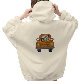 Fall Truck Be Thankful Pumpkins Aesthetic Words Graphic Back Print Hoodie Gift For Teen Girls - Seseable