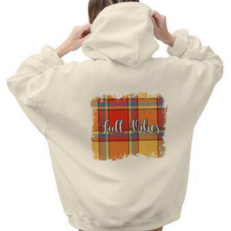 Fall Vibes Caro Pattern Thankful Aesthetic Words Graphic Back Print Hoodie Gift For Teen Girls - Seseable