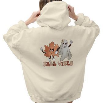 Fall Vibes Leaf And Boo Aesthetic Words Graphic Back Print Hoodie Gift For Teen Girls - Seseable