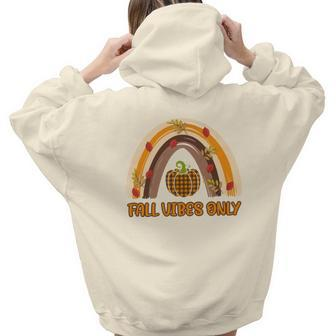Fall Vibes Only Fall Rainbow Pumpkin Aesthetic Words Graphic Back Print Hoodie Gift For Teen Girls - Seseable