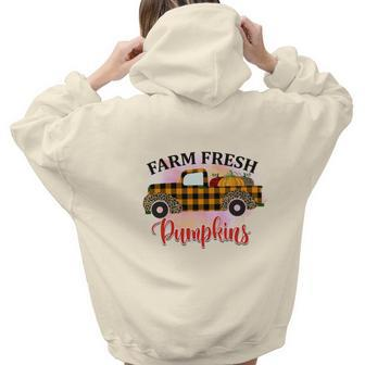 Farm Fresh Pumpkins Truck Thanksgiving Aesthetic Words Graphic Back Print Hoodie Gift For Teen Girls - Seseable
