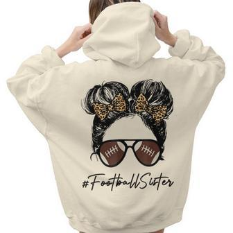 Football Sister With Leopard And Messy Bun Football Season  Aesthetic Words Graphic Back Print Hoodie Gift For Teen Girls
