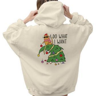 Funny Christmas Cat I Do What I Want Xmas Holiday Aesthetic Words Graphic Back Print Hoodie Gift For Teen Girls - Seseable